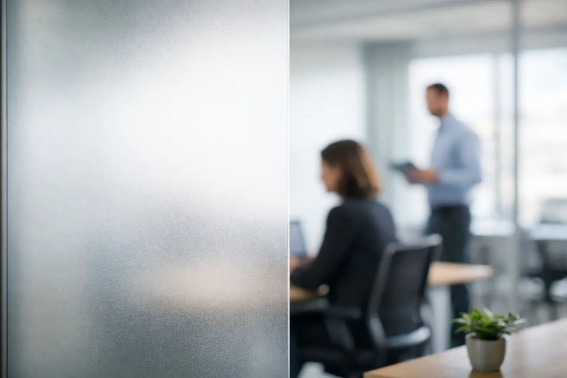 Frostfolie til kontorglass gir ro og privatliv